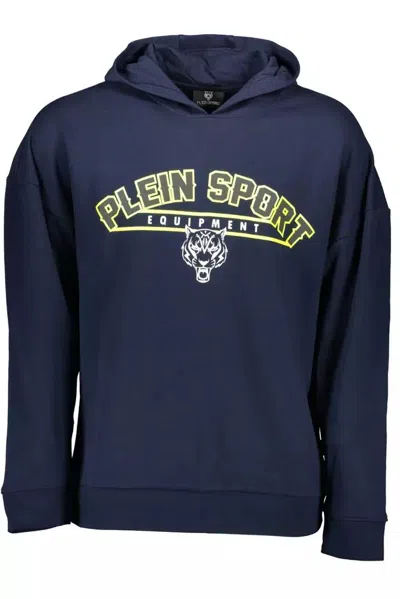 Shop Plein Sport Sleek Long-sleeved Hooded Sweatshirt With Men's Print In Blue