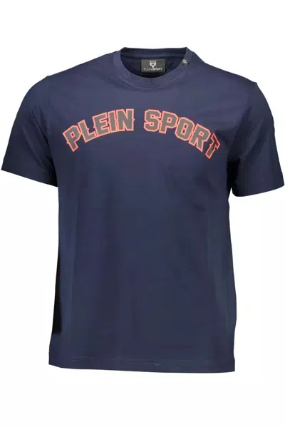 Shop Plein Sport Sleek Crew Neck Tee With Contrasting Men's Prints In Blue