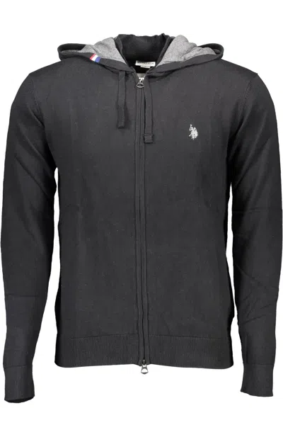 Shop U.s. Polo Assn U. S. Polo Assn. Sleek Hooded Cotton-cashmere Zip Men's Cardigan In Black