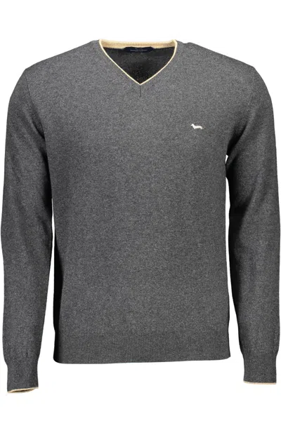 Shop Harmont & Blaine Elegant V-neck Sweater With Contrast Men's Details In Grey