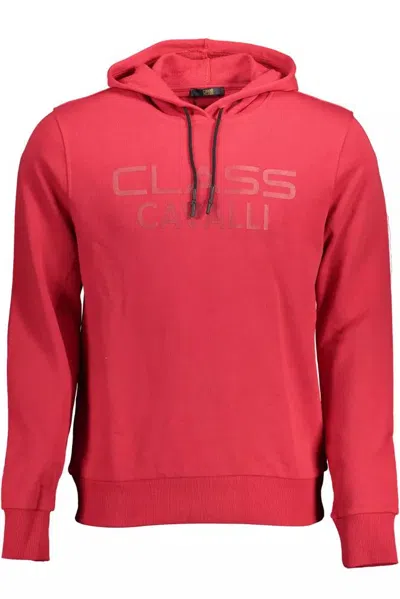 Shop Cavalli Class Cotton Hooded Sweatshirt With Logo Men's Print In Pink