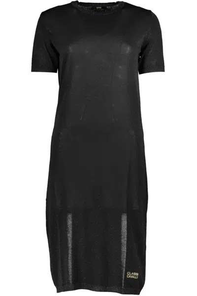 Shop Cavalli Class Chic Embroide Short Sleeve Women's Dress In Black