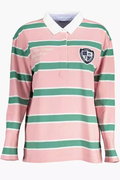 Shop Gant Ele Long-sleeve Polo With Contrasting Women's Details In Pink