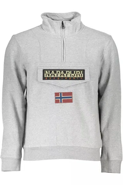 Shop Napapijri Chic Fleece Half-zip Sweatshirt With Men's Embroidery In Grey