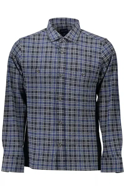 Shop Gant Ele Long-sleeved Cotton Men's Shirt In Blue
