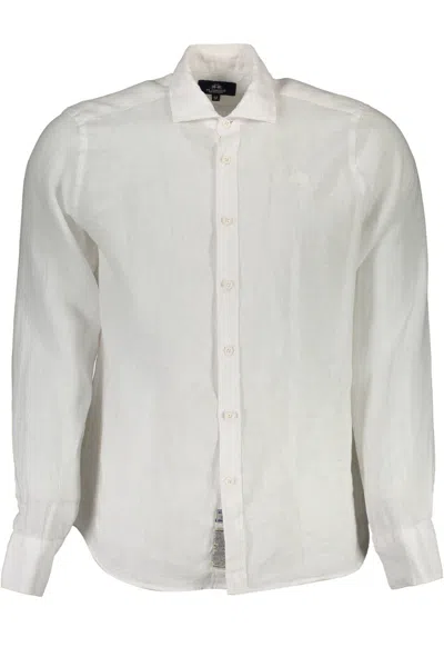 Shop La Martina Elegant Linen Long Sleeve Men's Shirt In White
