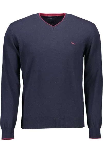 Shop Harmont & Blaine Chic V-neck Sweater With Contrasting Men's Accents In Blue