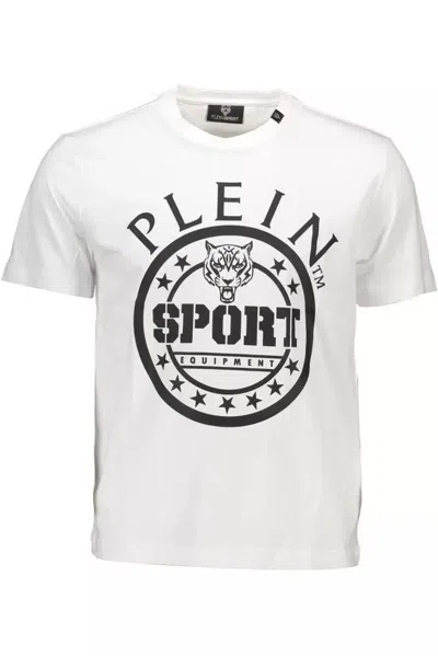 Shop Plein Sport Sleek Cotton Crew Neck Tee With Contrasting Men's Details In White