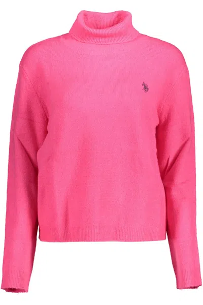Shop U.s. Polo Assn U. S. Polo Assn. Chic Turtleneck Sweater With Elegant Women's Embroidery In Pink