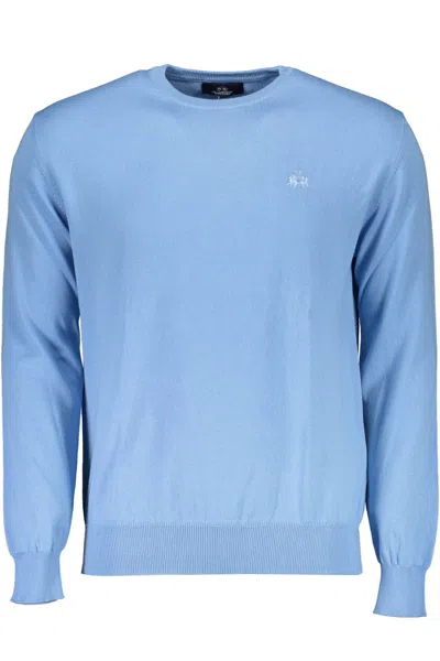 Shop La Martina Elegant Embroide Round Neck Men's Shirt In Blue