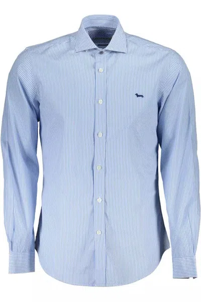 Shop Harmont & Blaine Elegant Organic Cotton Men's Shirt In Blue