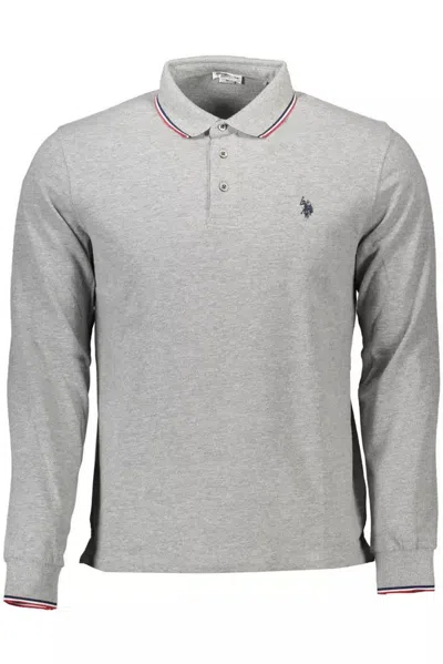 Shop U.s. Polo Assn U. S. Polo Assn. Elegant Long-sleeve Polo With Contrast Men's Details In Grey
