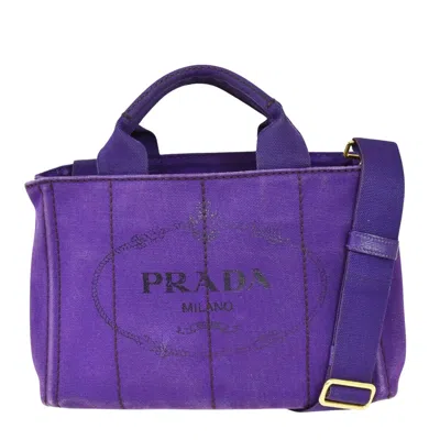 Shop Prada Canapa Canvas Tote Bag () In Purple