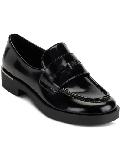Shop Dkny Ivette Womens Comfort Insole Faux Leather Loafers In Black
