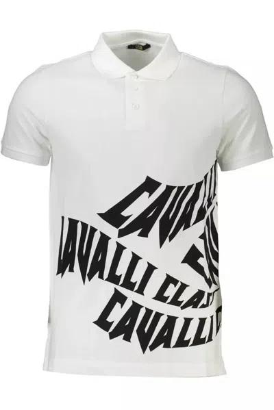 Shop Cavalli Class Elegant Cotton Polo With Chic Men's Print In White
