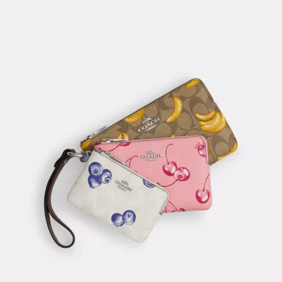 Shop Coach Outlet Corner Zip Trio In Signature Canvas With Fruit Print In Multi