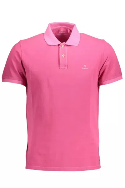 Shop Gant Ele Cotton Polo With Contrasting Men's Details In Pink