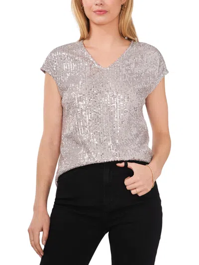 Shop Vince Camuto Womens Sequined Cap Sleeve Blouse In Silver