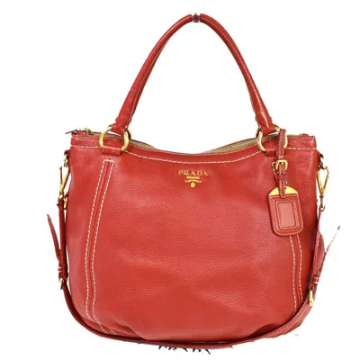 Shop Prada Vitello Leather Tote Bag () In Red
