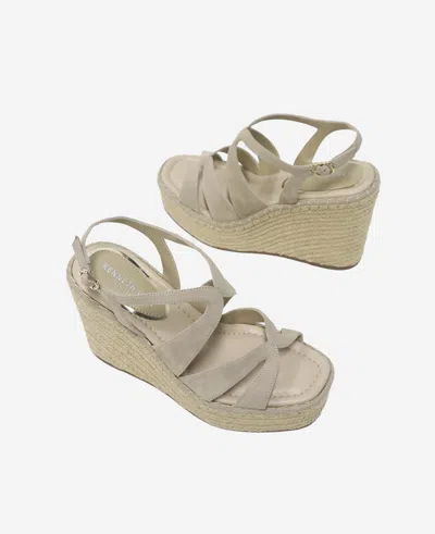 Kenneth Cole The Solace Platform Espadrille Wedge Sandal In Almond Suede