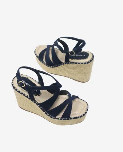Kenneth Cole Women's Solace Strappy Espadrille Platform Wedge Sandals In Navy Suede