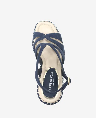 Kenneth Cole Women's Solace Strappy Espadrille Platform Wedge Sandals In Navy Suede
