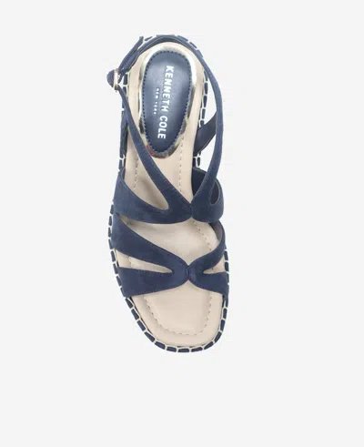 Kenneth Cole Women's Solace Strappy Espadrille Platform Wedge Sandals In Navy Suede
