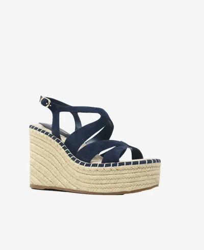 Kenneth Cole Women's Solace Strappy Espadrille Platform Wedge Sandals In Navy Suede
