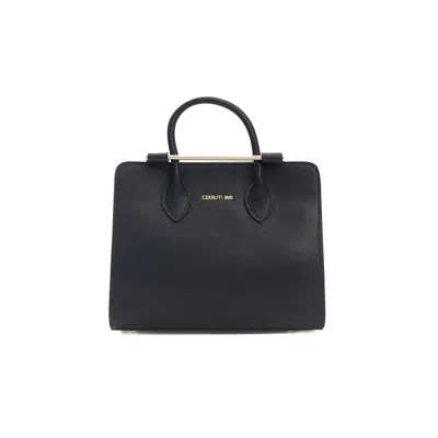 Shop Cerruti 1881 Elegant Calf Leather Shoulder Bag With En Women's Accents In Blue