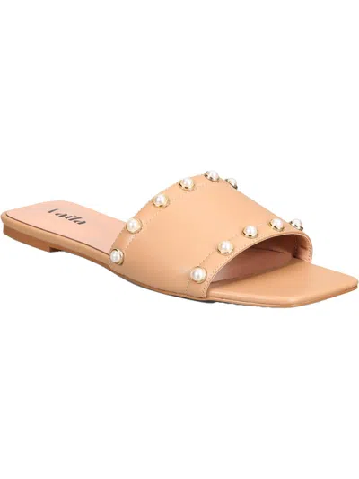 Shop Vaila Dana Womens Faux Leather Slip On Slide Sandals In Beige