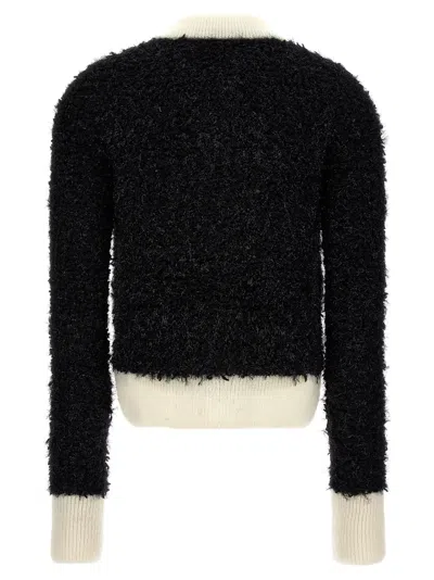 Shop Balmain Furry Tweed Cardigan Sweater, Cardigans White/black