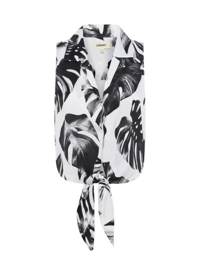 Shop L Agence Amos Tie-front Blouse In Black/white Palm Leaves