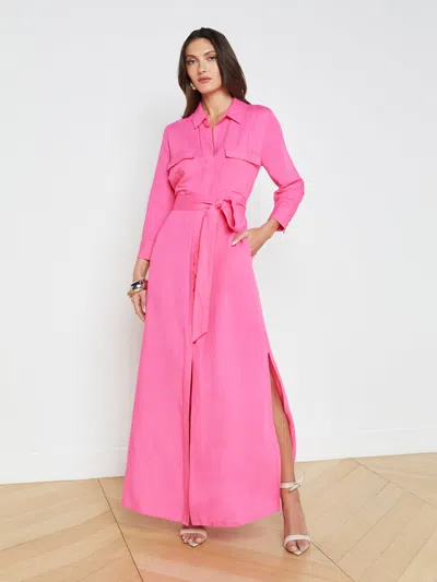 Shop L Agence Cameron Linen-blend Shirt Dress In Berry Pink