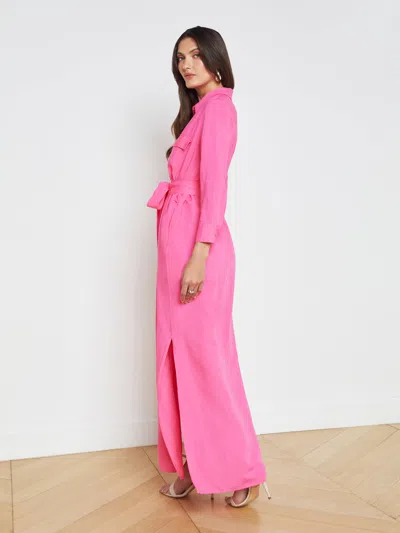 Shop L Agence Cameron Linen-blend Shirt Dress In Berry Pink