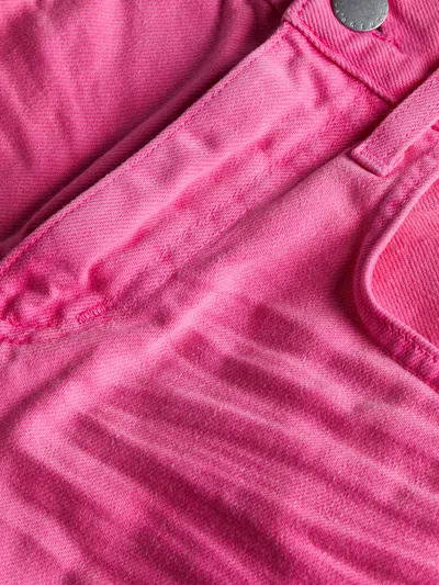 Shop L Agence Clark Distressed Denim Short In Shocking Pink Distress Destruct