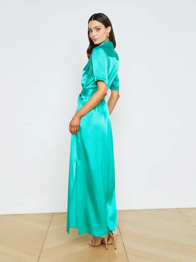 Shop L Agence Klement Silk Shirt Dress In Bright Seafoam