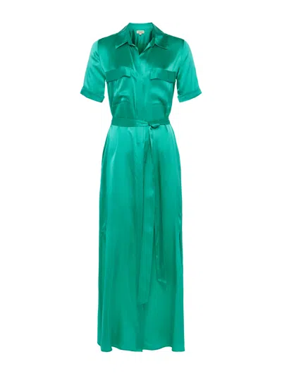 Shop L Agence Klement Silk Shirt Dress In Bright Seafoam