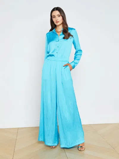 Shop L Agence Lillian Wide-leg Pant In Blue Atoll