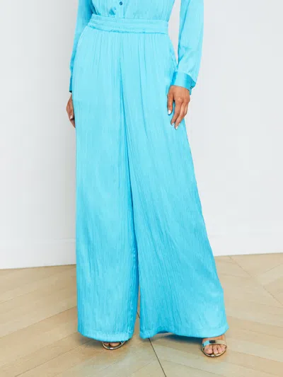 Shop L Agence Lillian Wide-leg Pant In Blue Atoll