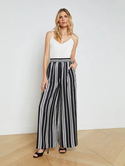 Shop L Agence Lillian Wide-leg Pant In Black/white Scarf Stripe