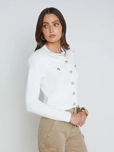 L Agence Womens Knit Long Sleeves Cardigan Sweater In Ivory
