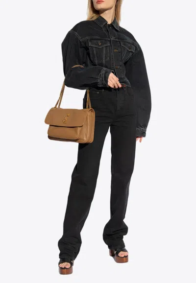 Shop Saint Laurent 80's Cropped Denim Jacket In Black