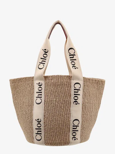 Shop Chloé Chloe' Woman Woody Woman Beige Shoulder Bags In Cream