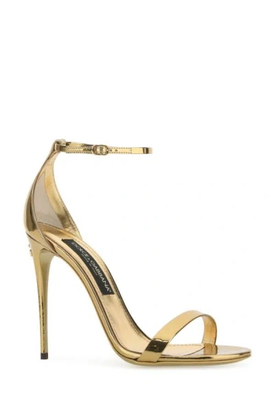 Shop Dolce & Gabbana Woman Gold Leather Keira Sandals