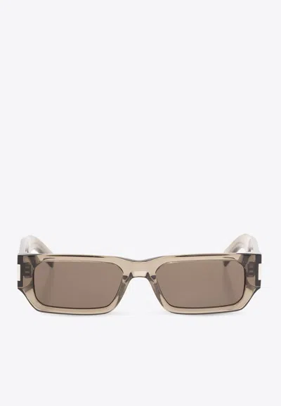 Shop Saint Laurent Acetate Rectangular Sunglasses In Gray