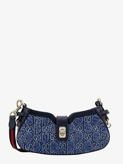 Shop Gucci Woman Moon Side Woman Blue Shoulder Bags