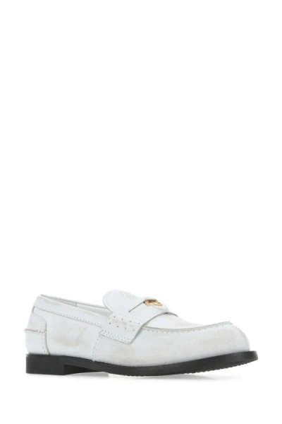 Shop Miu Miu Woman White Leather Loafers