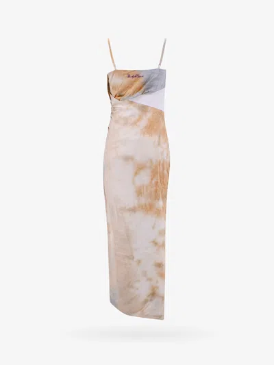 Shop Off-white Off White Woman Dress Woman Beige Dresses In Cream
