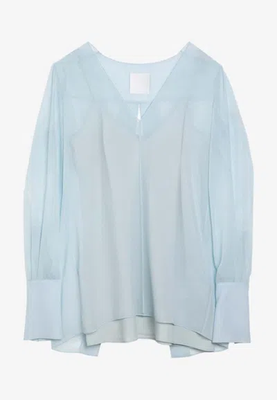 Givenchy Light Blue Silk Blouse With Back Slit In Light Blue