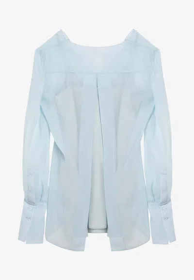 Shop Givenchy Back Slit Silk Blouse In Light Blue